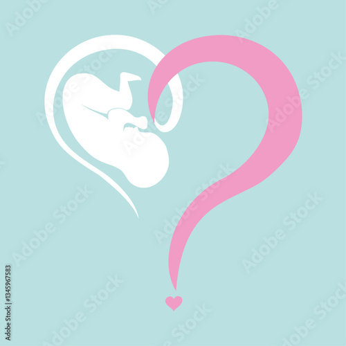 Question mark poster. Human fetus inside the womb.  vector Illustration