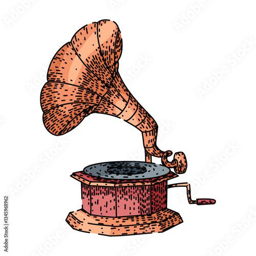 turntable gramophone sketch hand drawn vector