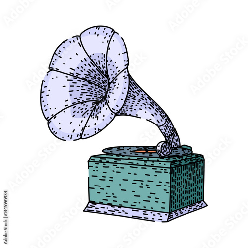 groove gramophone sketch hand drawn vector