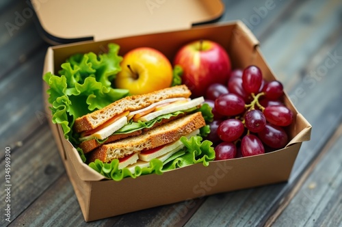 Wallpaper Mural Freshly made sandwich and fruits in a cardboard box Torontodigital.ca