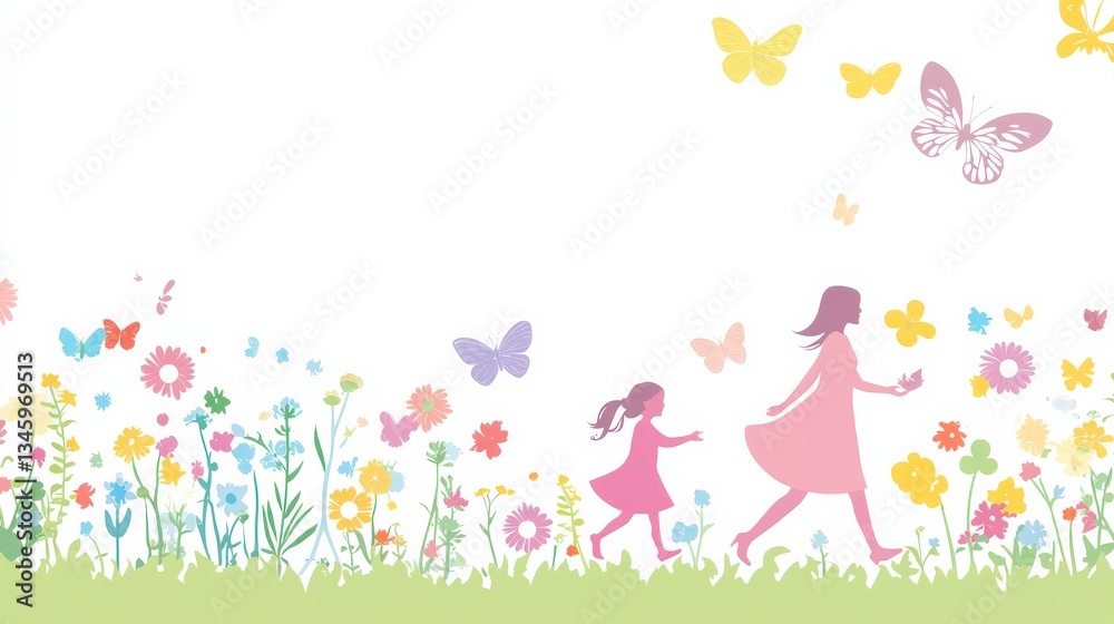 Mother and Child Stroll in Colorful Park