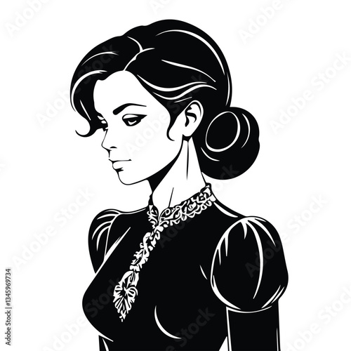 Pensive Victorian Era Woman in Profile Silhouette
