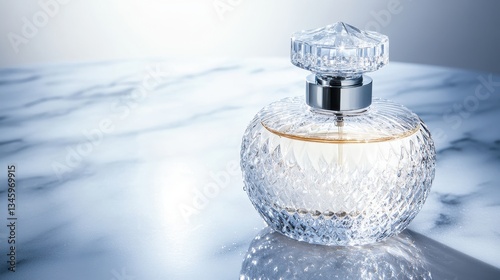 Radiant Crystal Perfume Bottle On Reflective Marble