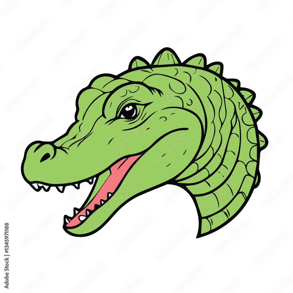 Naklejka premium Cartoon Alligator Head Vibrant Green Illustration