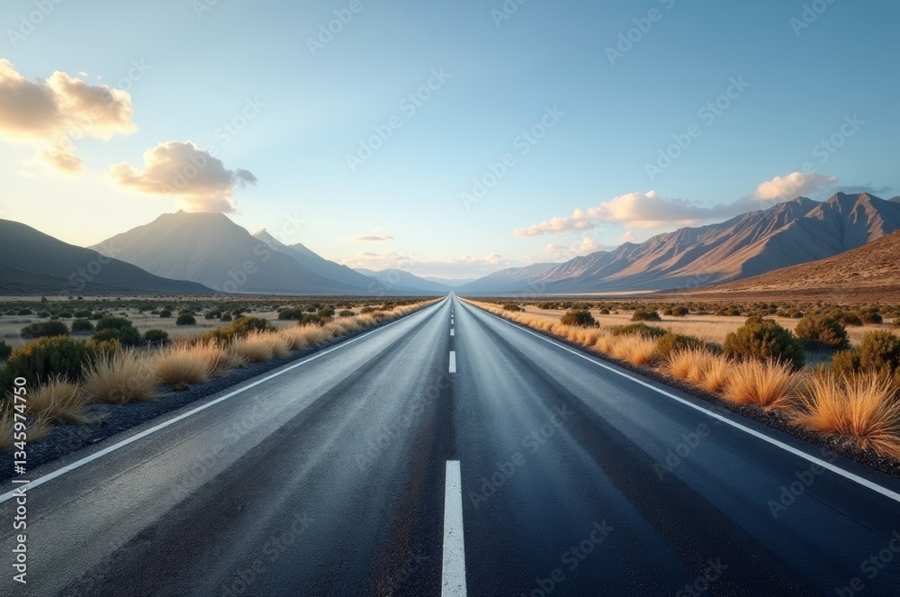 Naklejka premium A long, straight road stretches into the distance