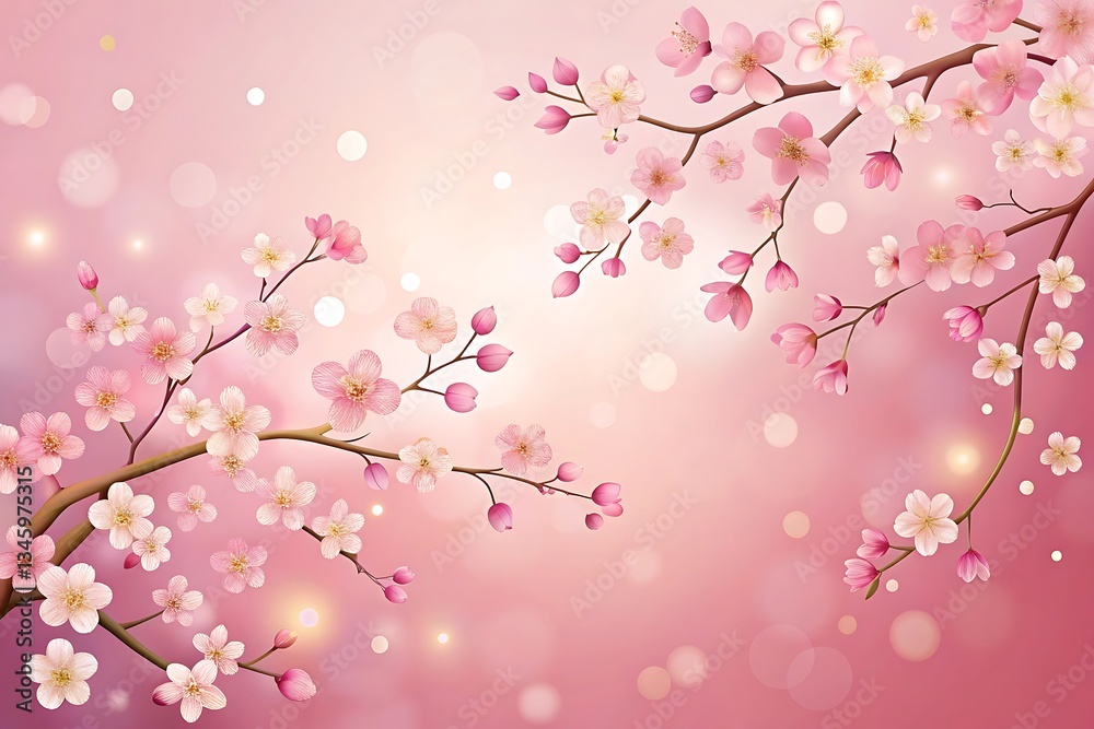 Fototapeta premium Pink background with a branch of pink flowers