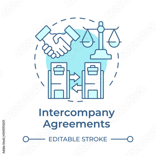 Intercompany agreements soft blue concept icon. Legal regulatory standards. Intra group transactions process. Round shape line illustration. Abstract idea. Graphic design. Easy to use in booklet