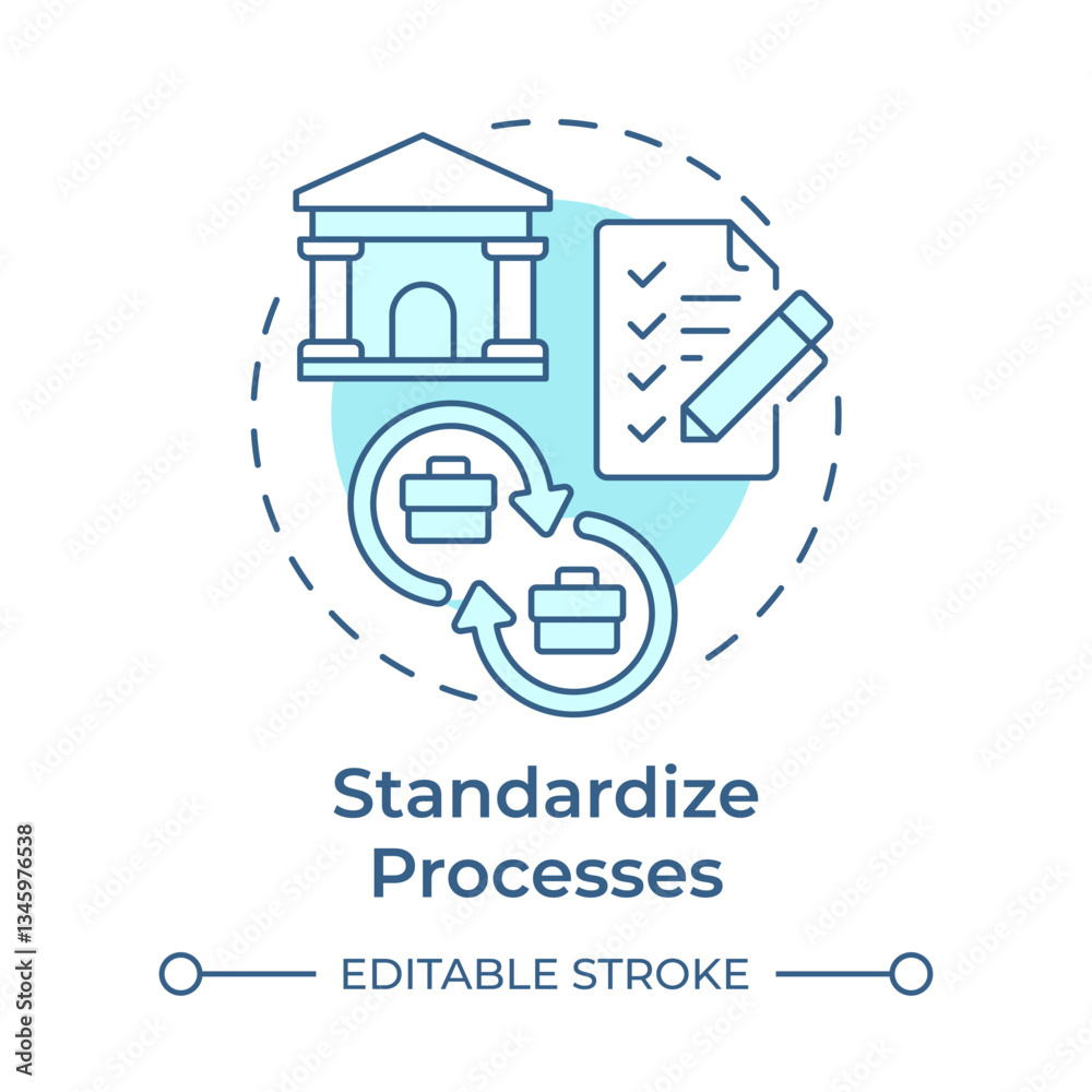 Standardize processes soft blue concept icon. Finances regulation. Best practice for intercompany accounting. Round shape line illustration. Abstract idea. Graphic design. Easy to use in booklet Standardize processes soft blue concept icon. Finances regulation. Best practice for intercompany accounting. Round shape line illustration. Abstract idea. Graphic design. Easy to use in booklet