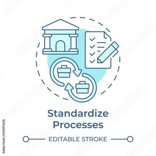 Standardize processes soft blue concept icon. Finances regulation. Best practice for intercompany accounting. Round shape line illustration. Abstract idea. Graphic design. Easy to use in booklet