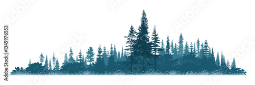 Silhouette of a forest, isolated on white background, vector illustration