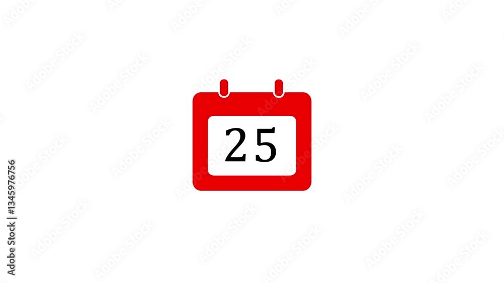 Animated calendar icon for day 25 with white background, featuring appointments, important dates, and time management.