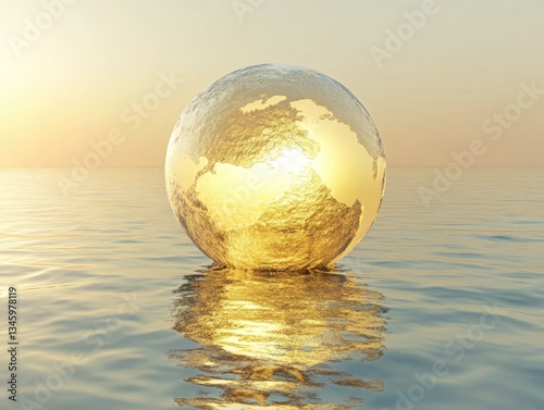 A golden globe floating on the surface of calm water photo