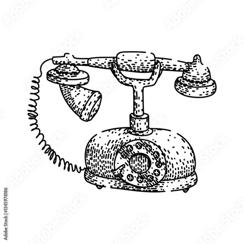 retro rotary telephone sketch hand drawn vector