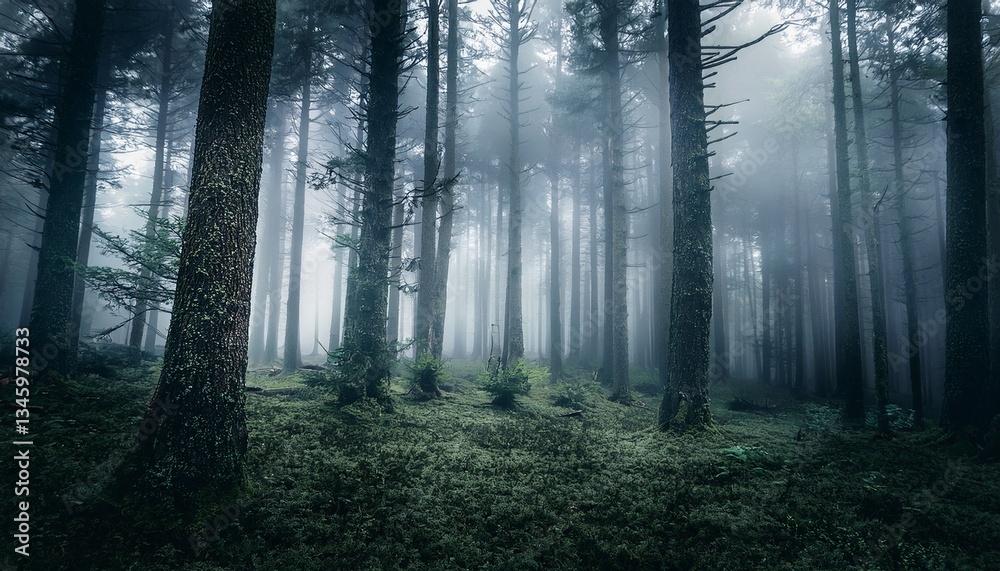 Naklejka premium misty dark forest