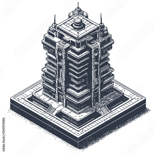 Stylized futuristic skyscraper combining modern urban aesthetics and creativity