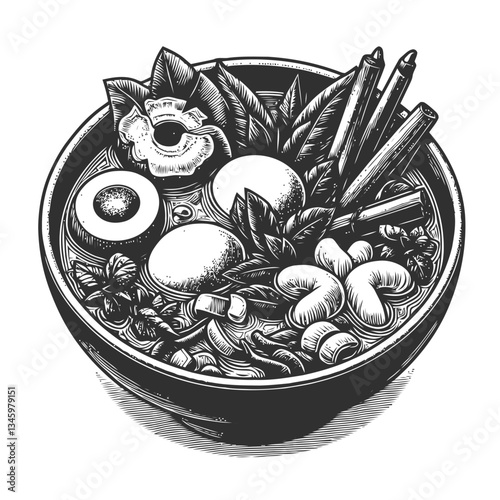 Thai curry illustration with flavorful coconut and fresh vegetables