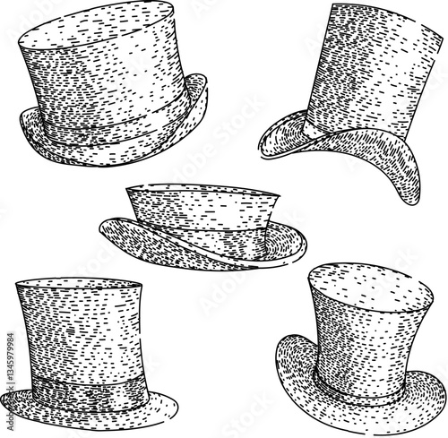 top hat set sketch hand drawn vector