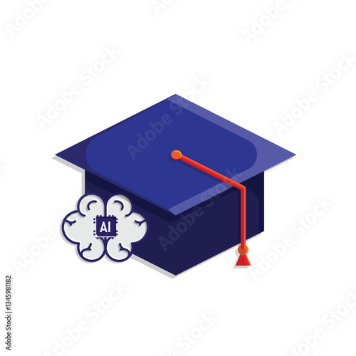 graduation icon. graduation cap toga vector with artificial intelligence brain. explaining education, learning outcomes, bachelor. for events, celebrations, flyers. flat color design style
