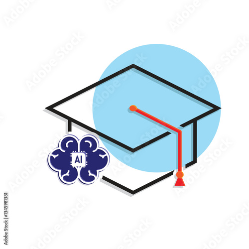 graduation icon. graduation cap toga vector with artificial intelligence brain. explaining education, learning outcomes, bachelor. for events, celebrations, flyers. Mixed design style