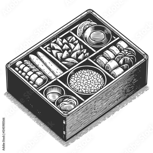 Artistic Japanese Bento Box Design Featuring Fresh Vegetable Arrangement