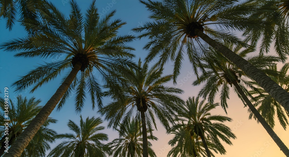 Majestic View of Palm Trees Against a Vibrant Sunset Sky Majestic View of Palm Trees Against a Vibrant Sunset Sky
