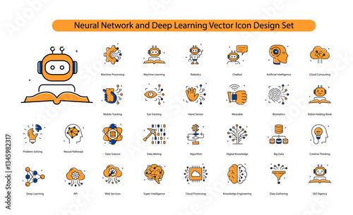 Neural Network and Deep Learning Vector Icon design Set