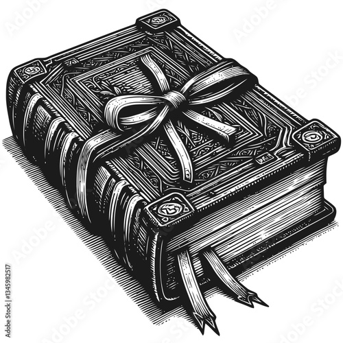 Detailed vintage leather-bound journal with a weathered bookmark design