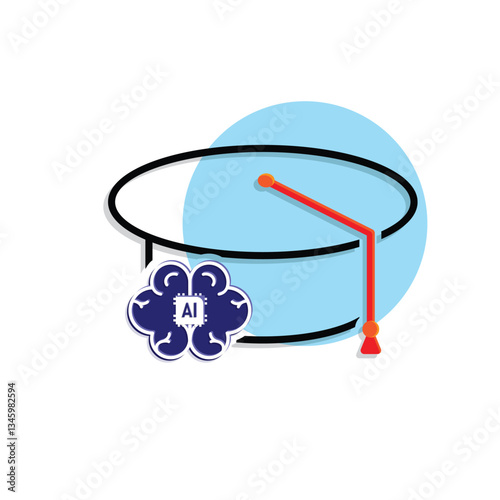 graduation icon. graduation cap toga vector with artificial intelligence brain. explaining education, learning outcomes, bachelor. for events, celebrations, flyers. Mixed design style