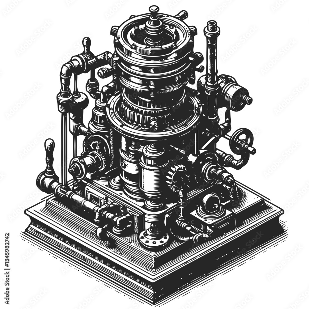 Artistic Coffee Machine Featuring Steampunk Gears and Decorative Pipes Artistic Coffee Machine Featuring Steampunk Gears and Decorative Pipes