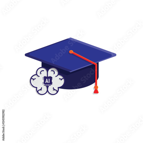 graduation icon. graduation cap toga vector with artificial intelligence brain. explaining education, learning outcomes, bachelor. for events, celebrations, flyers. flat color design style