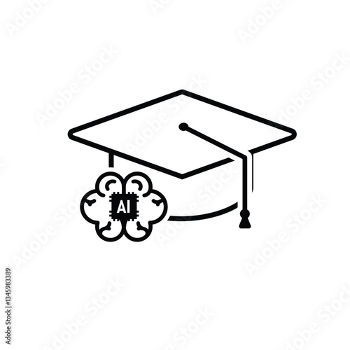 graduation icon. graduation cap toga vector with artificial intelligence brain. explaining education, learning outcomes, bachelor. for events, celebrations, flyers. Line design style