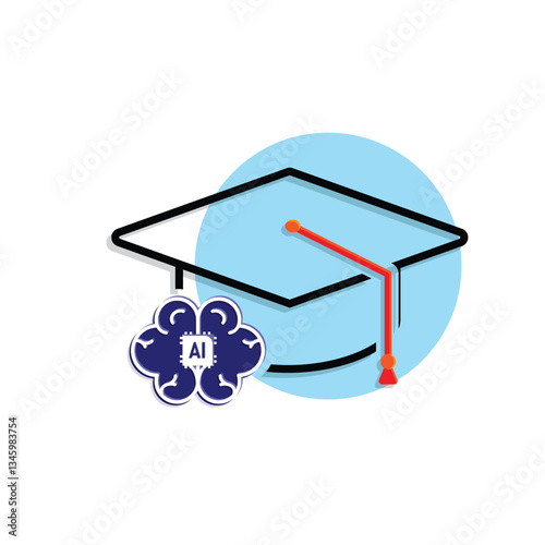 graduation icon. graduation cap toga vector with artificial intelligence brain. explaining education, learning outcomes, bachelor. for events, celebrations, flyers. Mixed design style