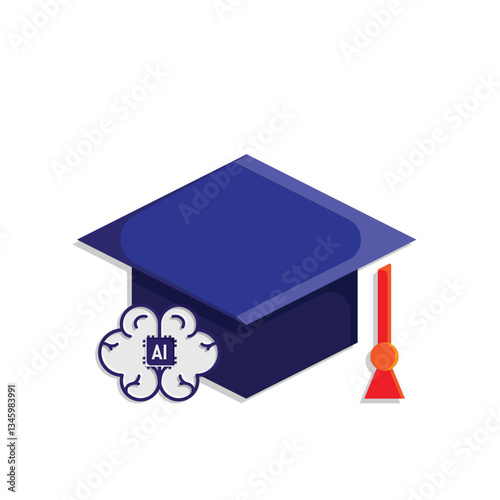 graduation icon. graduation cap toga vector with artificial intelligence brain. explaining education, learning outcomes, bachelor. for events, celebrations, flyers. flat color design style