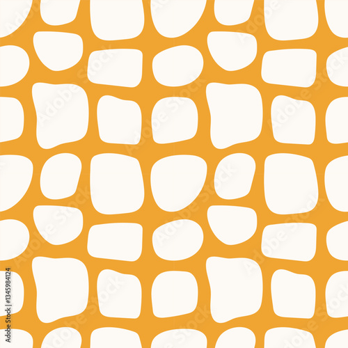 Abstract seamless pattern. Imitation of animal skin. White spots on a yellow background. Vector illustration for fabric, background, bed linen, packaging, cover, paper