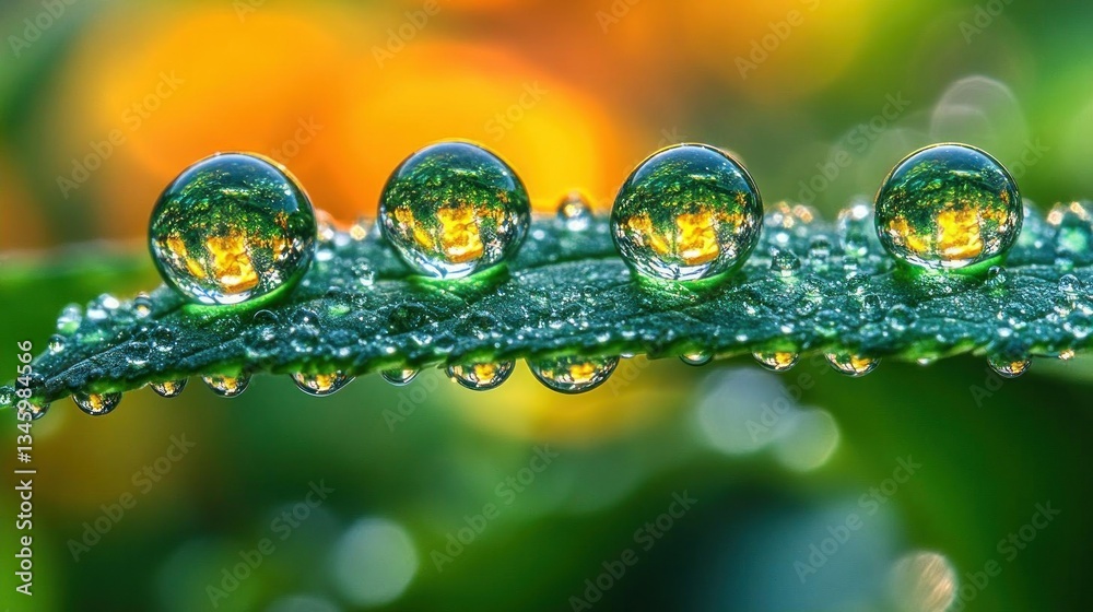 Nature Dew Drops on Green Leaf Macro Photography Nature Dew Drops on Green Leaf Macro Photography