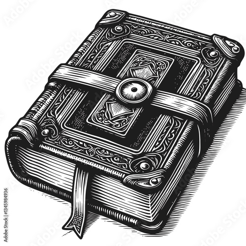 Vintage-inspired leather journal sketch with a historic bookmark for decor