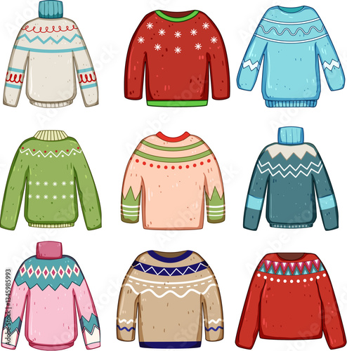 winter sweater cozy set cartoon vector illustration