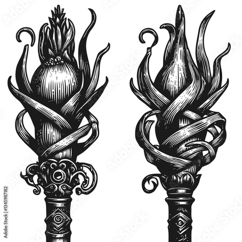 Fantasy-inspired wizard staff crafted from a giant leek carving