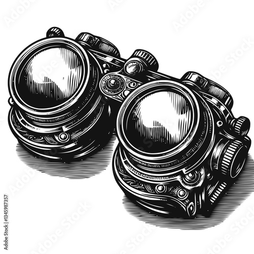 Hand-drawn steampunk goggles with adjustable lenses and vintage mechanical style