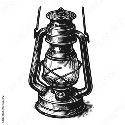Vintage ornate lantern with intricate hand-drawn details hanging on a hook