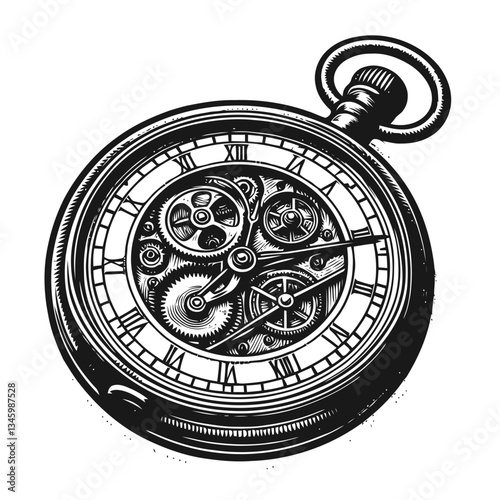 Artistic vintage pocket watch with open cover and intricate mechanical gears