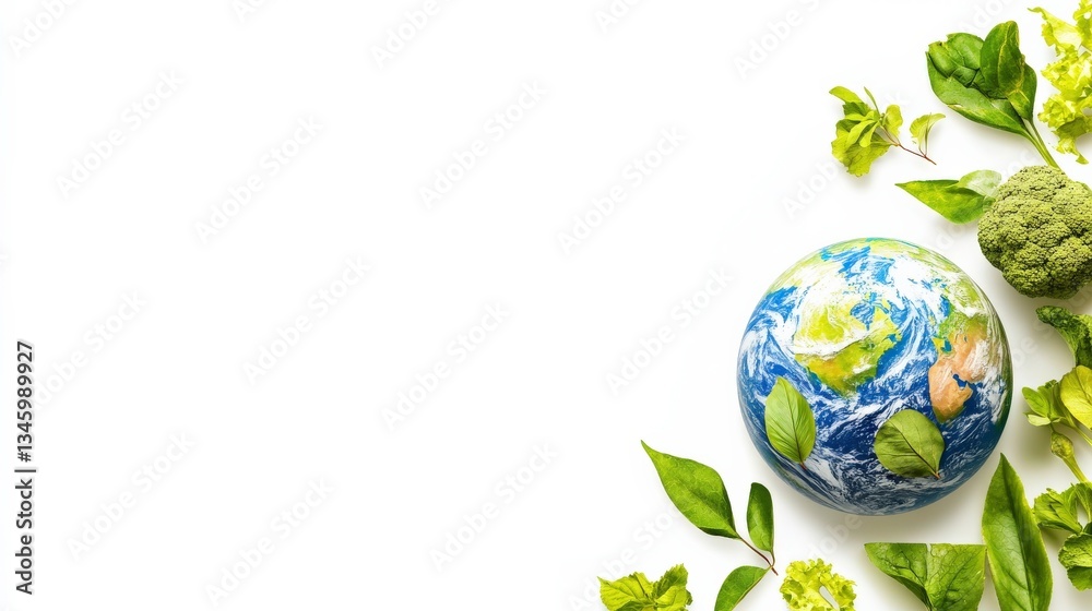 Eco-Friendly Earth Among Green Symbols on White Background Eco-Friendly Earth Among Green Symbols on White Background