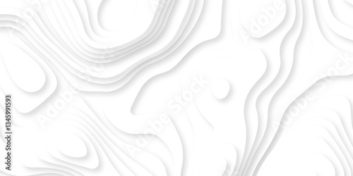 Abstract white paper cut background with lines. Background of the topographic map. White wave paper curved reliefs abstract background. Realistic papercut decoration textured with wavy layers.