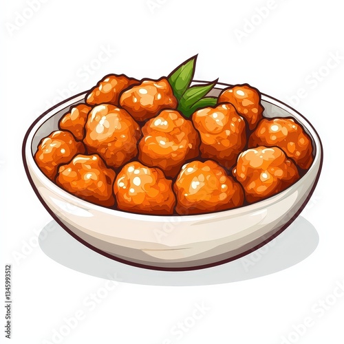 Chinese orange chicken chen pi ji national cuisine dish isolated on white background, colorful cartoon illustration
