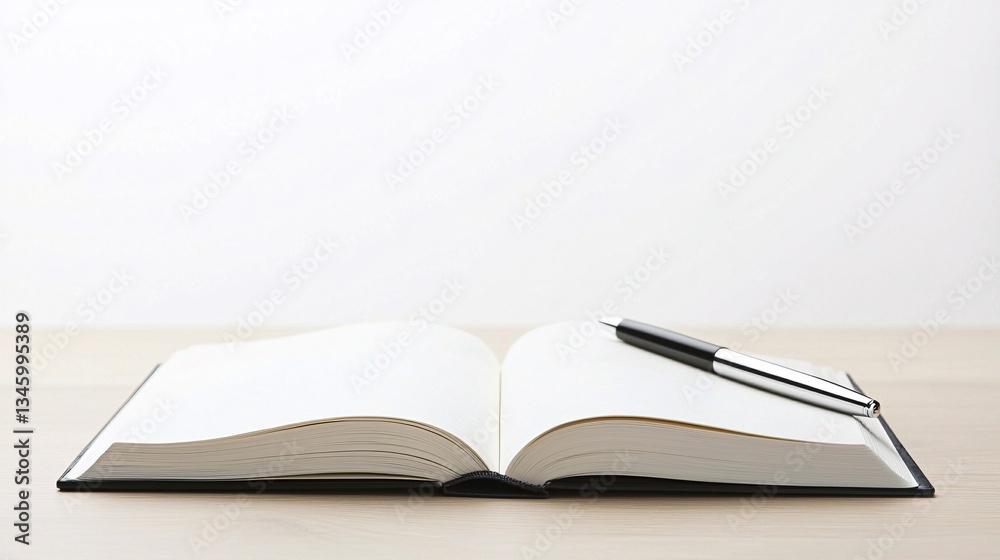 Obraz premium Freshly opened book with a pen beside it, symbolizing the start of a new story