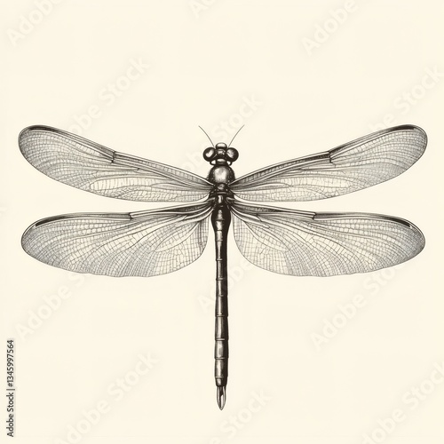 A black and white drawing of a dragonfly