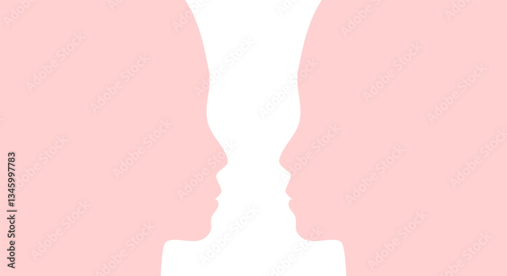 Silhouette of Two Faces in Symmetrical Composition Silhouette of Two Faces in Symmetrical Composition