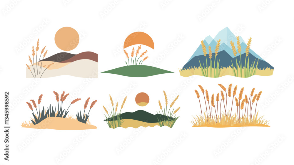 Naklejka premium Wheat Field Excursion Vector Graphic – Scenic Countryside Illustration