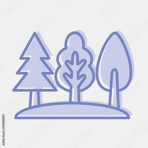 Icon forest. Camping and adventure elements. Icons in two tone style. Good for prints, posters, logo, advertisement, infographics, etc.