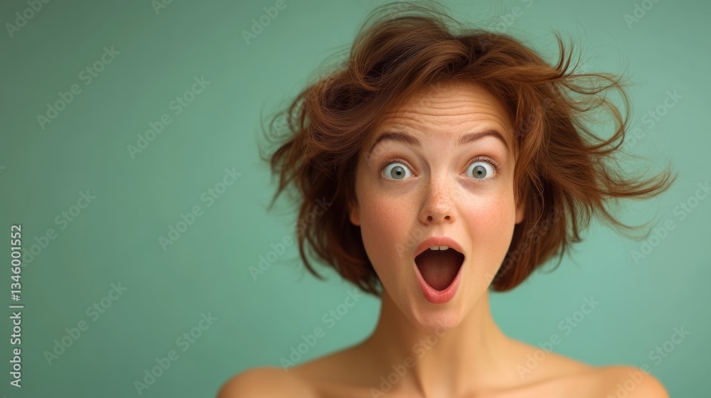 Woman with red hair and a surprised expression Woman with red hair and a surprised expression